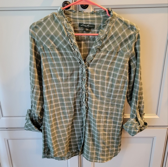 Eddie Bauer Flannel Top Size XS Olive - Picture 5 of 7